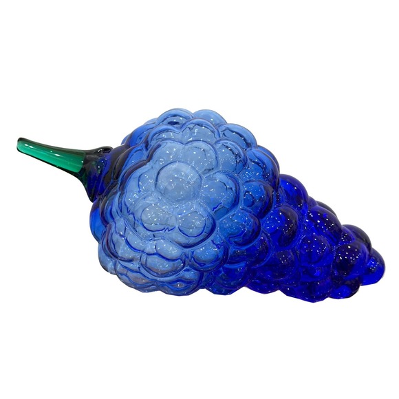 Other - Hand blown Glass Grapes Mid Century Cobalt Blue 8.25" Fruit Art